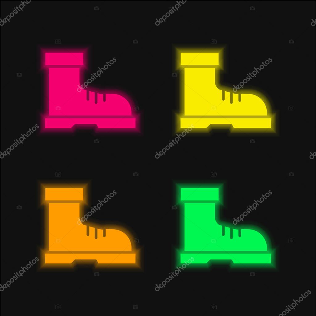 Boot four color glowing neon vector icon