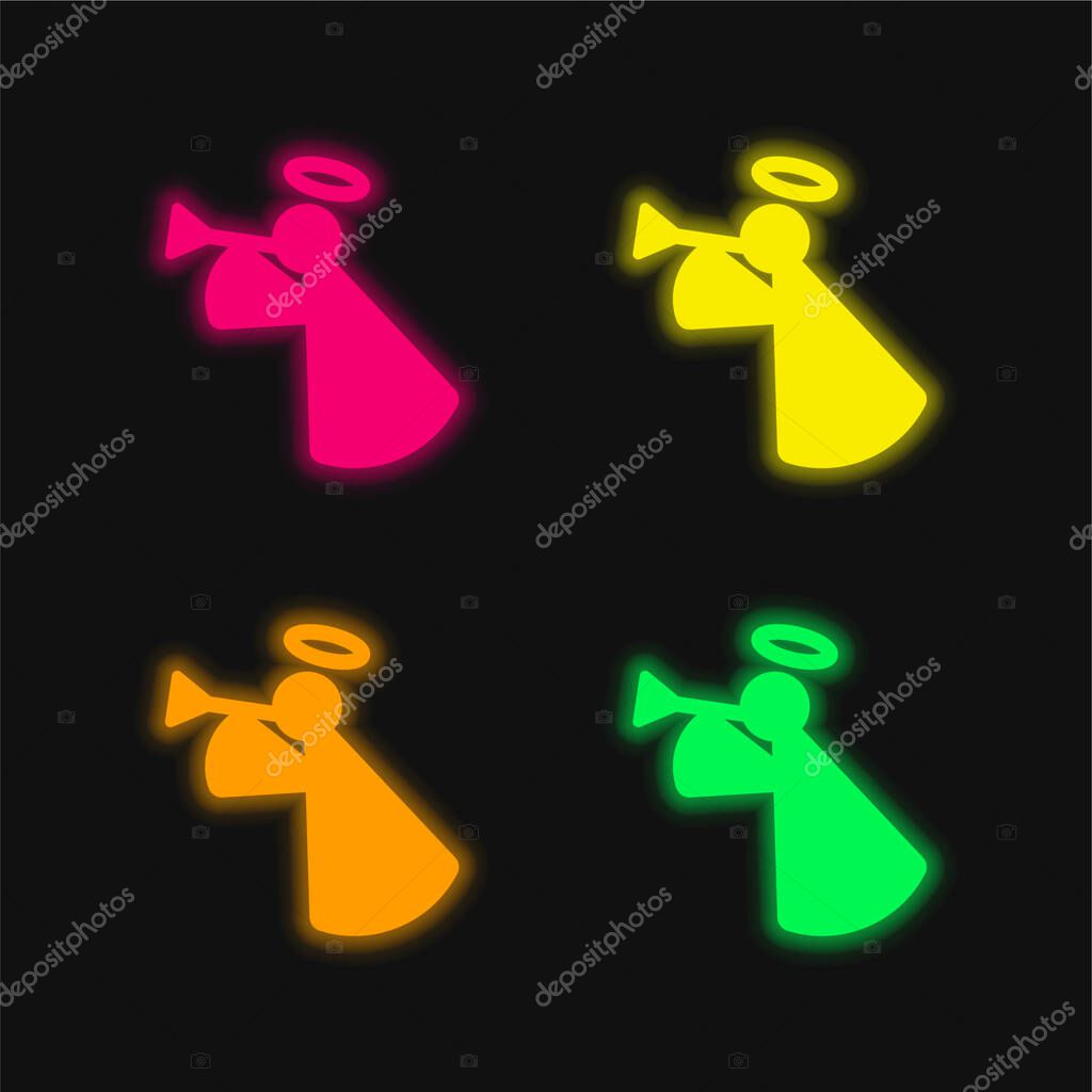 Angel four color glowing neon vector icon