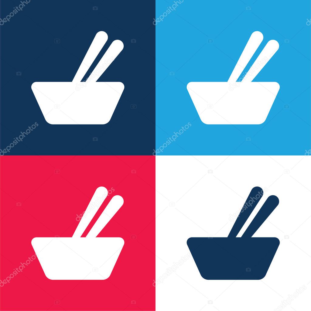 Bowl And Chopsticks blue and red four color minimal icon set