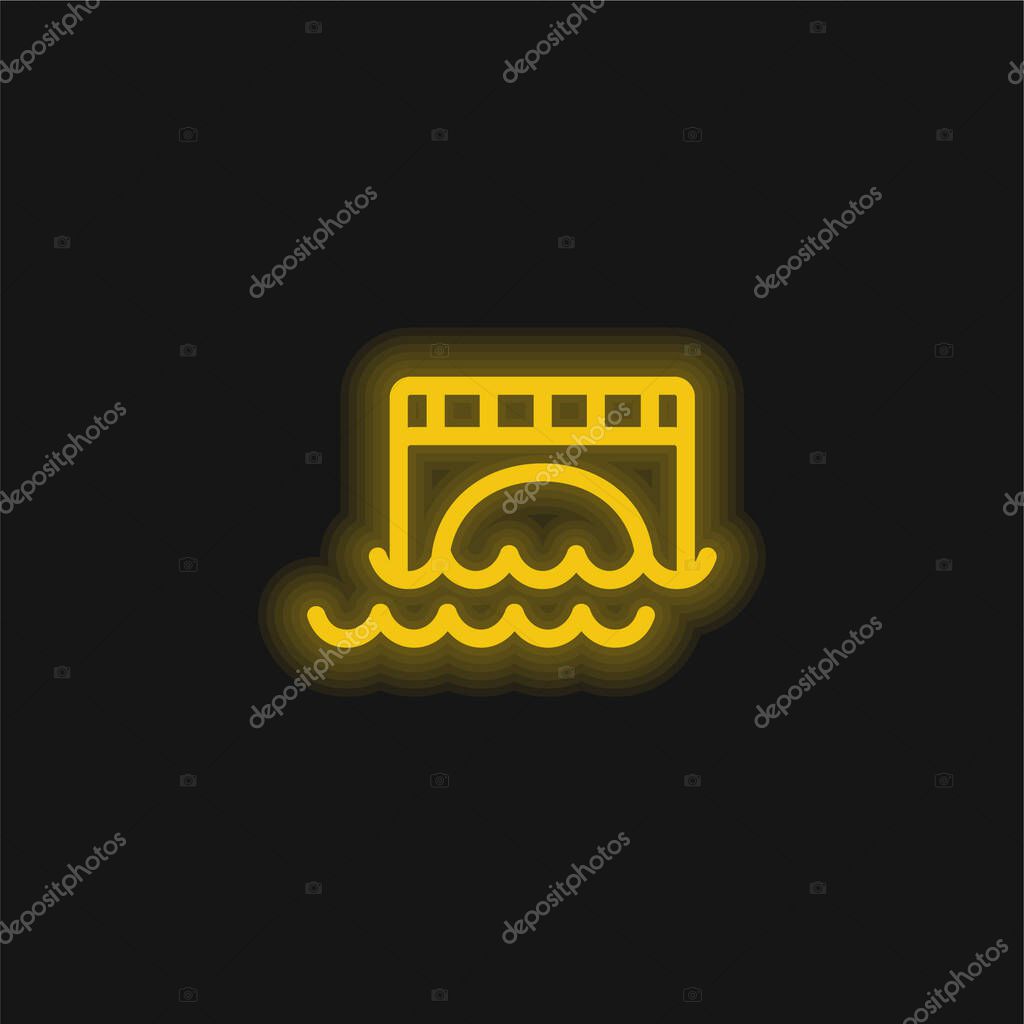 Bridge Over Water yellow glowing neon icon