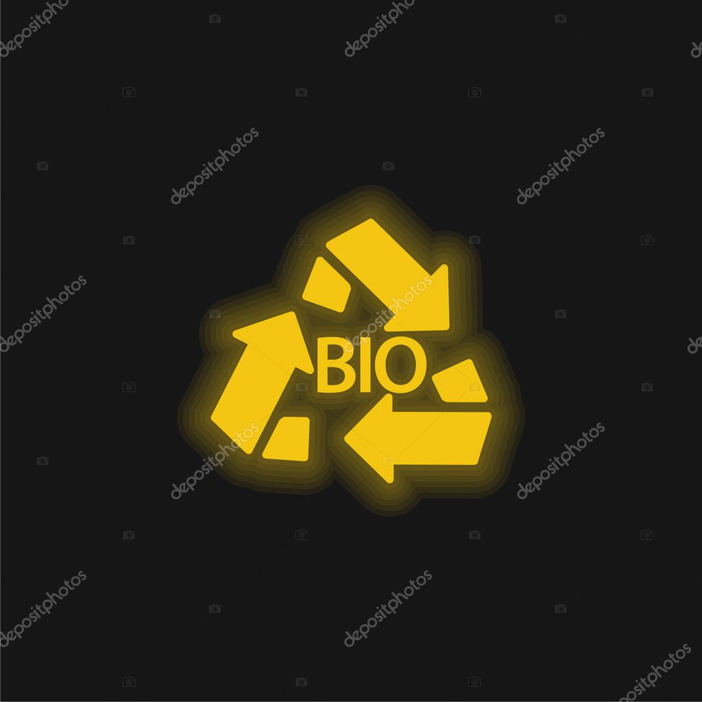 Bio Mass Recycle Symbol yellow glowing neon icon