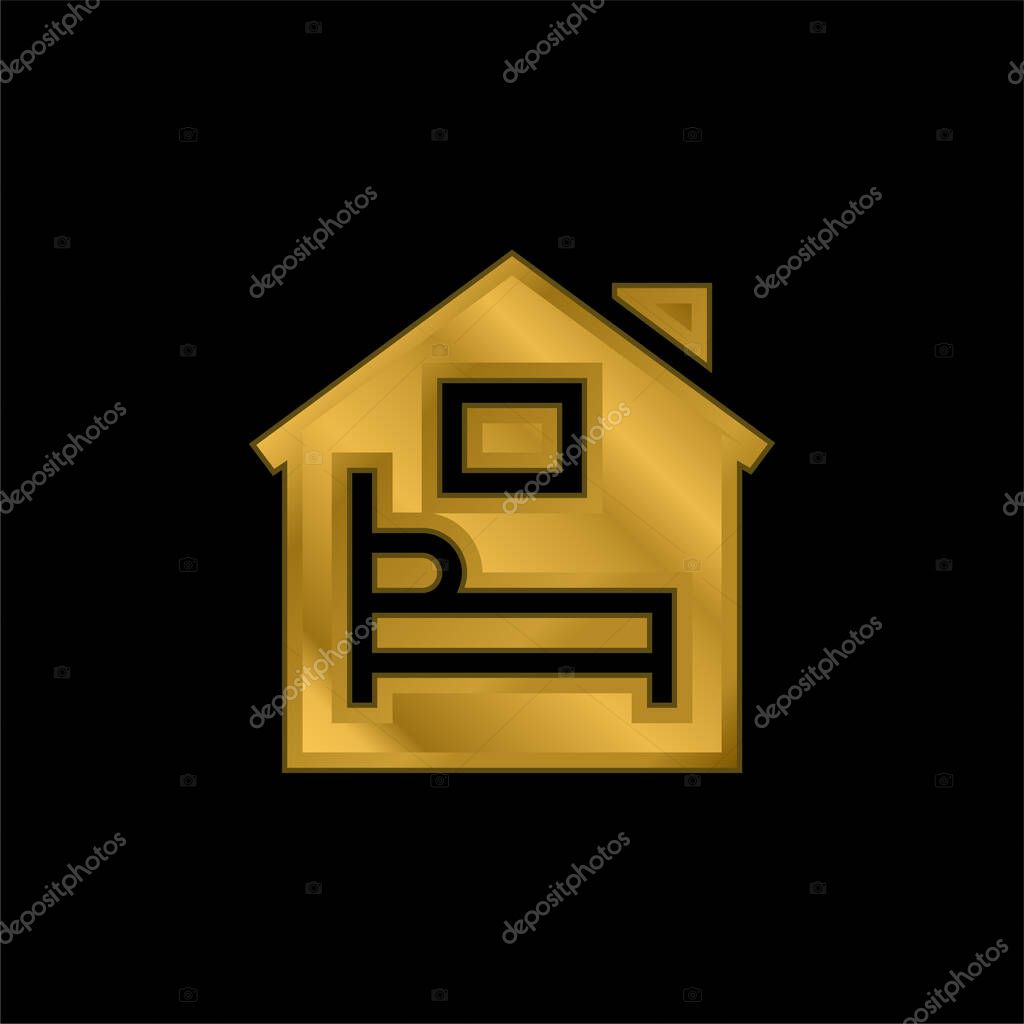 Accommodation gold plated metalic icon or logo vector