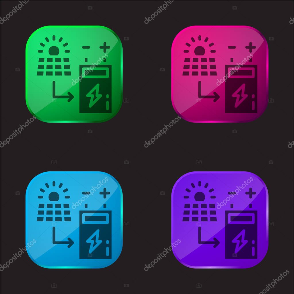 Battery four color glass button icon