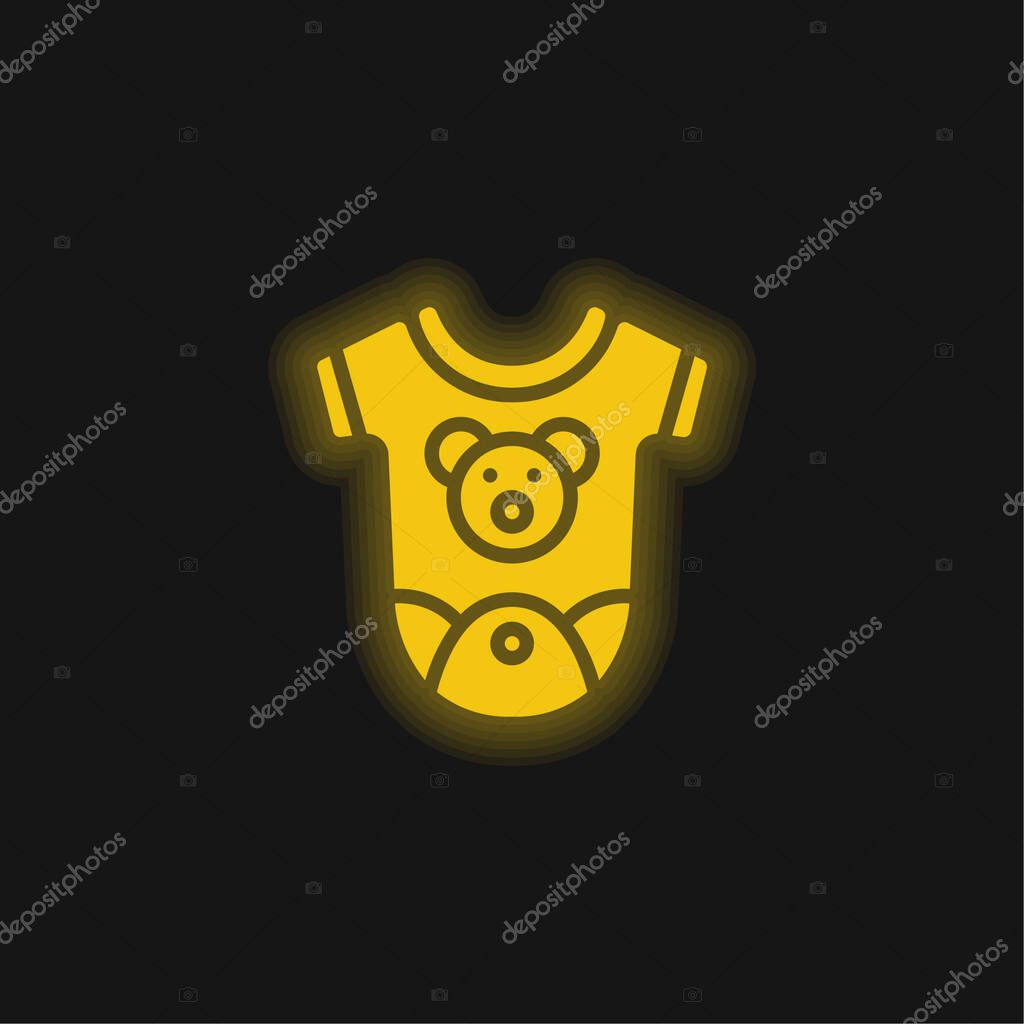 Baby Clothes yellow glowing neon icon