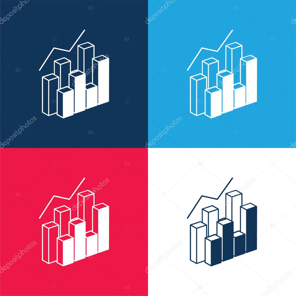 3d Data Analytics Dual Bars Graphic blue and red four color minimal icon set