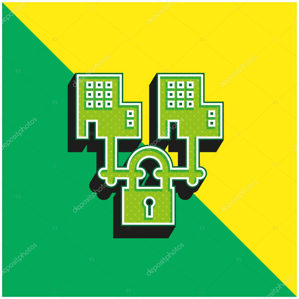 B2b Green and yellow modern 3d vector icon logo
