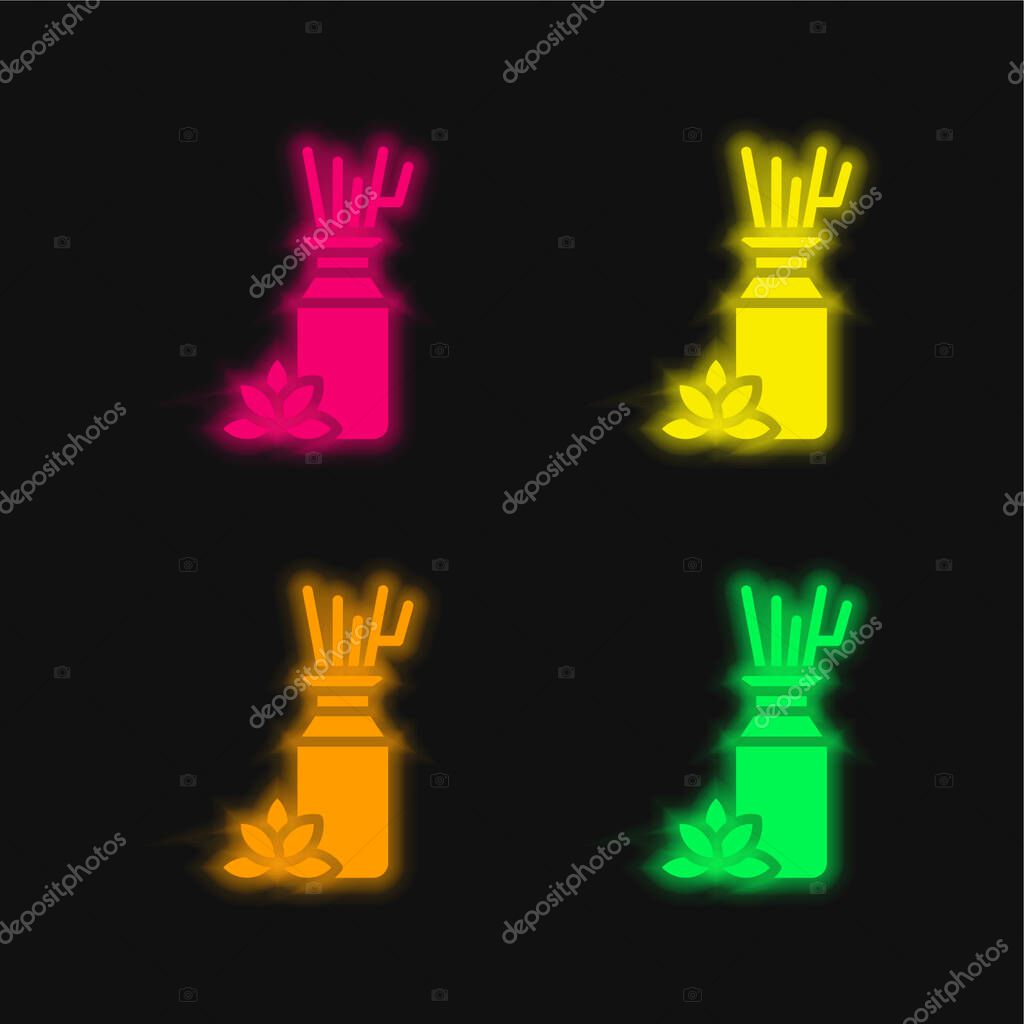 Aromatherapy four color glowing neon vector icon