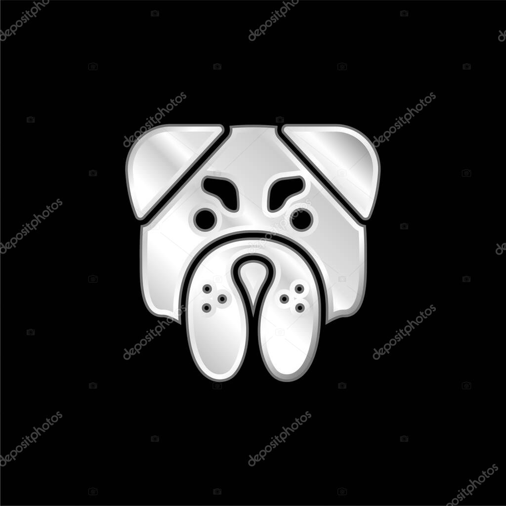 Angry Bulldog Face silver plated metallic icon