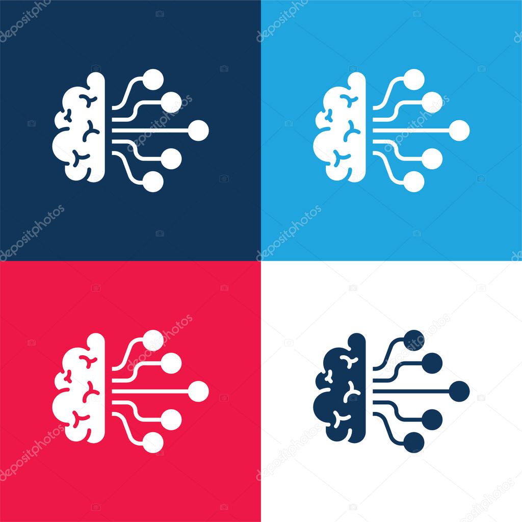 Brain blue and red four color minimal icon set