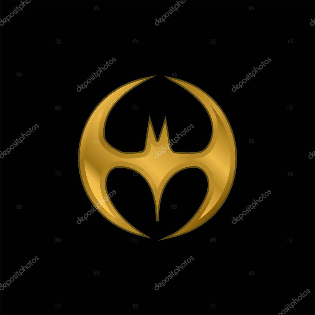 Bat Silhouette Black Shape With Wings Forming A Circle gold plated metalic icon or logo vector