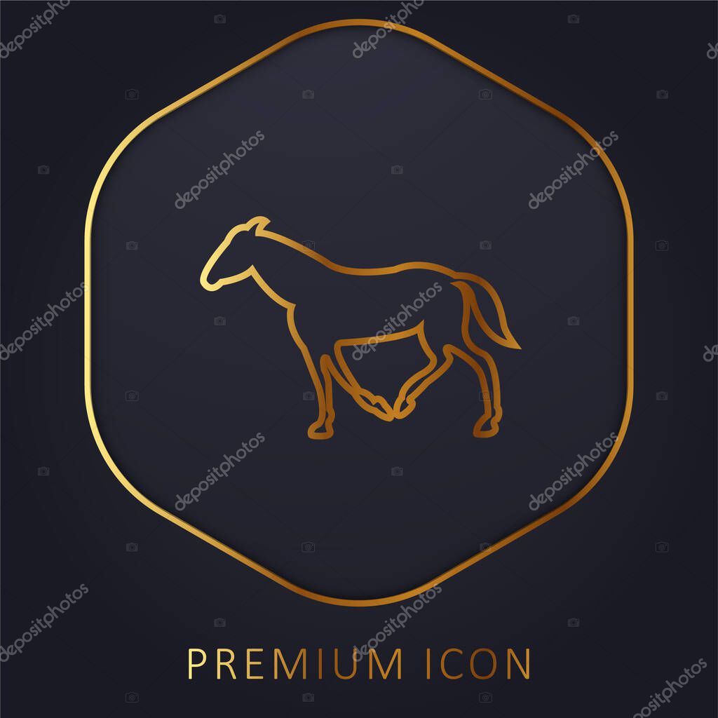 Black Walking Horse With Tail Down golden line premium logo or icon