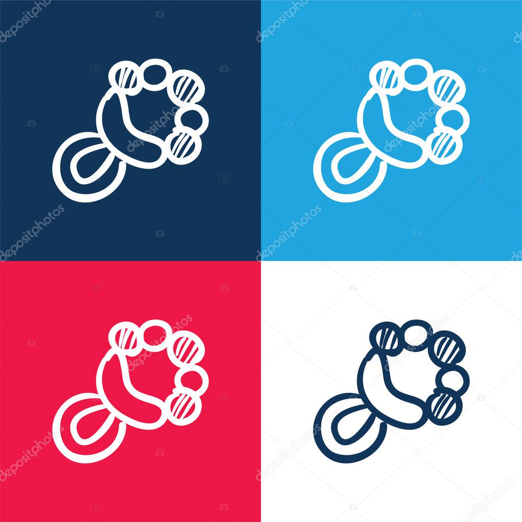 Baby Rattle Musical Tool blue and red four color minimal icon set