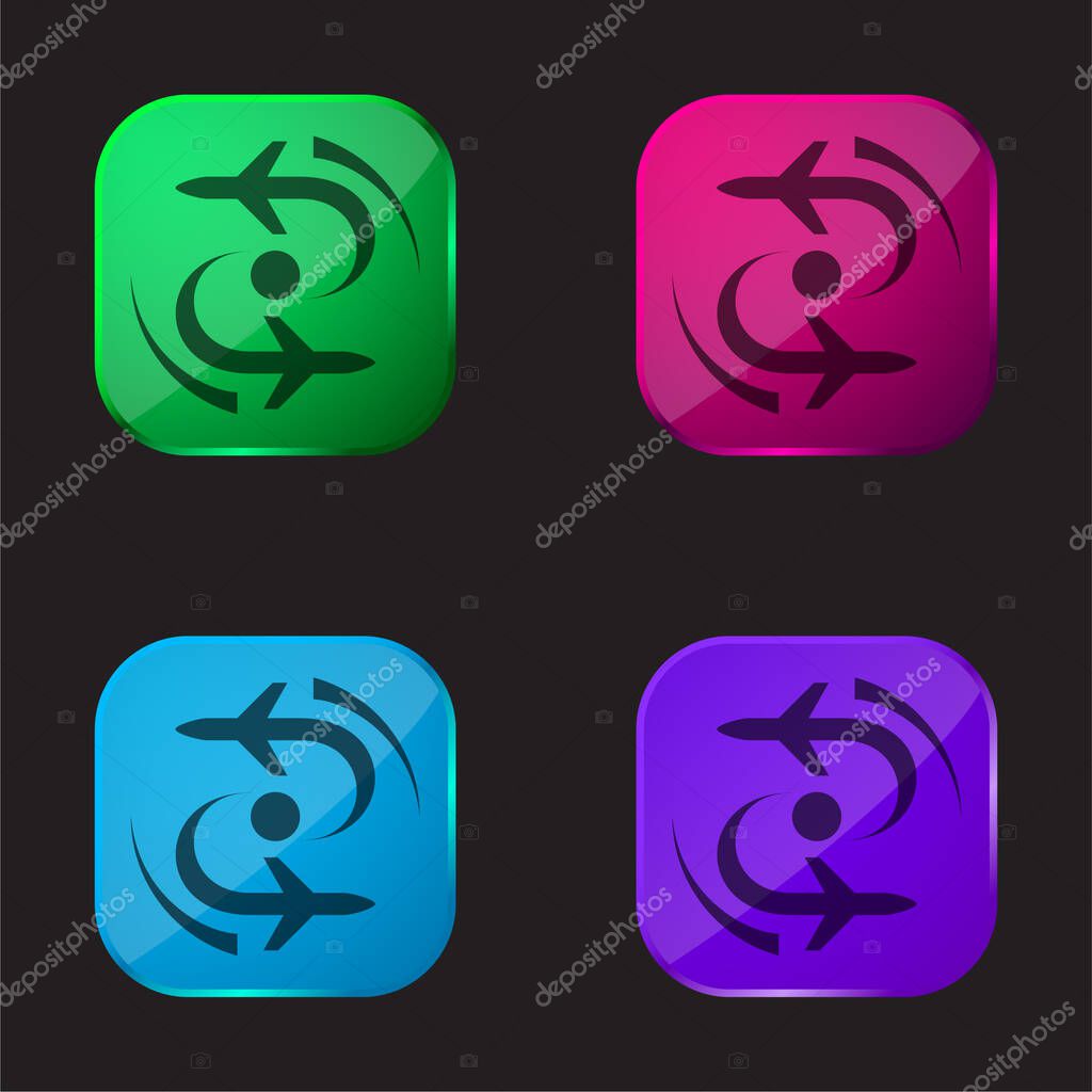 Airplane Silhouette In Rotation four color glass button icon