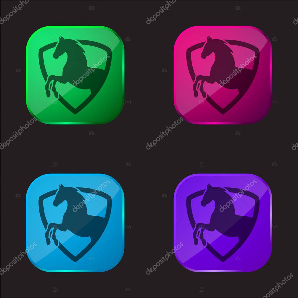 Black Horse Part In A Shield Outline four color glass button icon