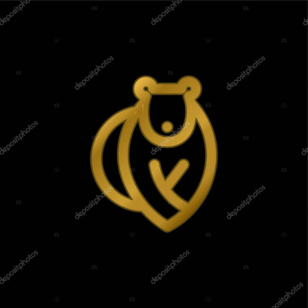 Bear gold plated metalic icon or logo vector