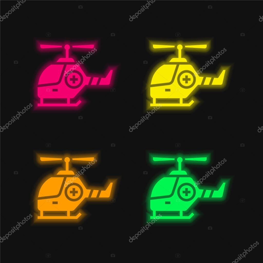 Air Ambulance four color glowing neon vector icon