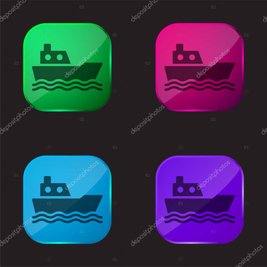 Boat four color glass button icon
