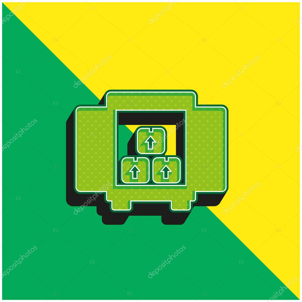 Boxes Storage For Delivery Inside A Truck Box From Back View Green and yellow modern 3d vector icon logo