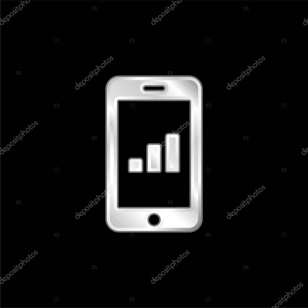 Bars Graphic On Tablet Screen silver plated metallic icon