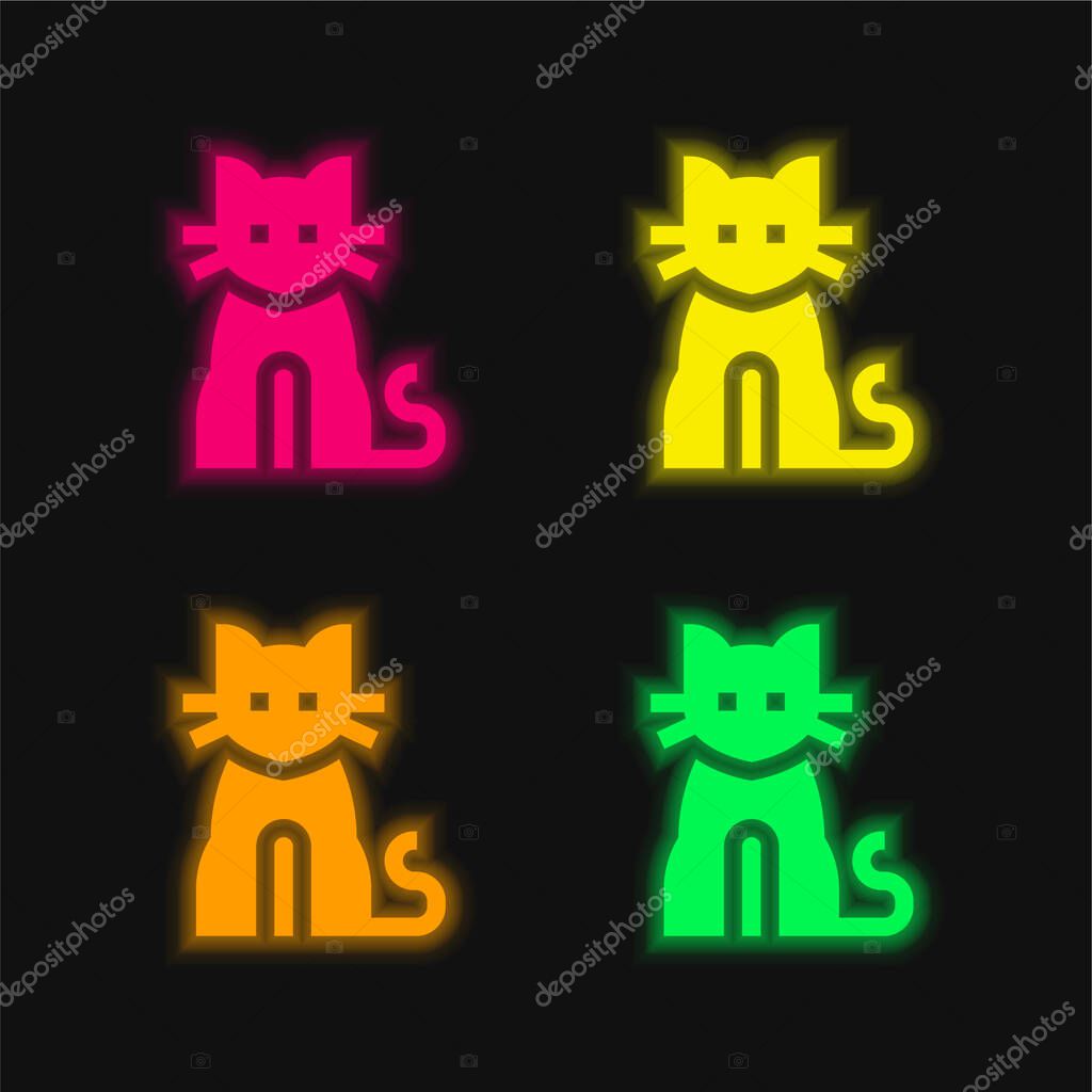 Black Cat four color glowing neon vector icon