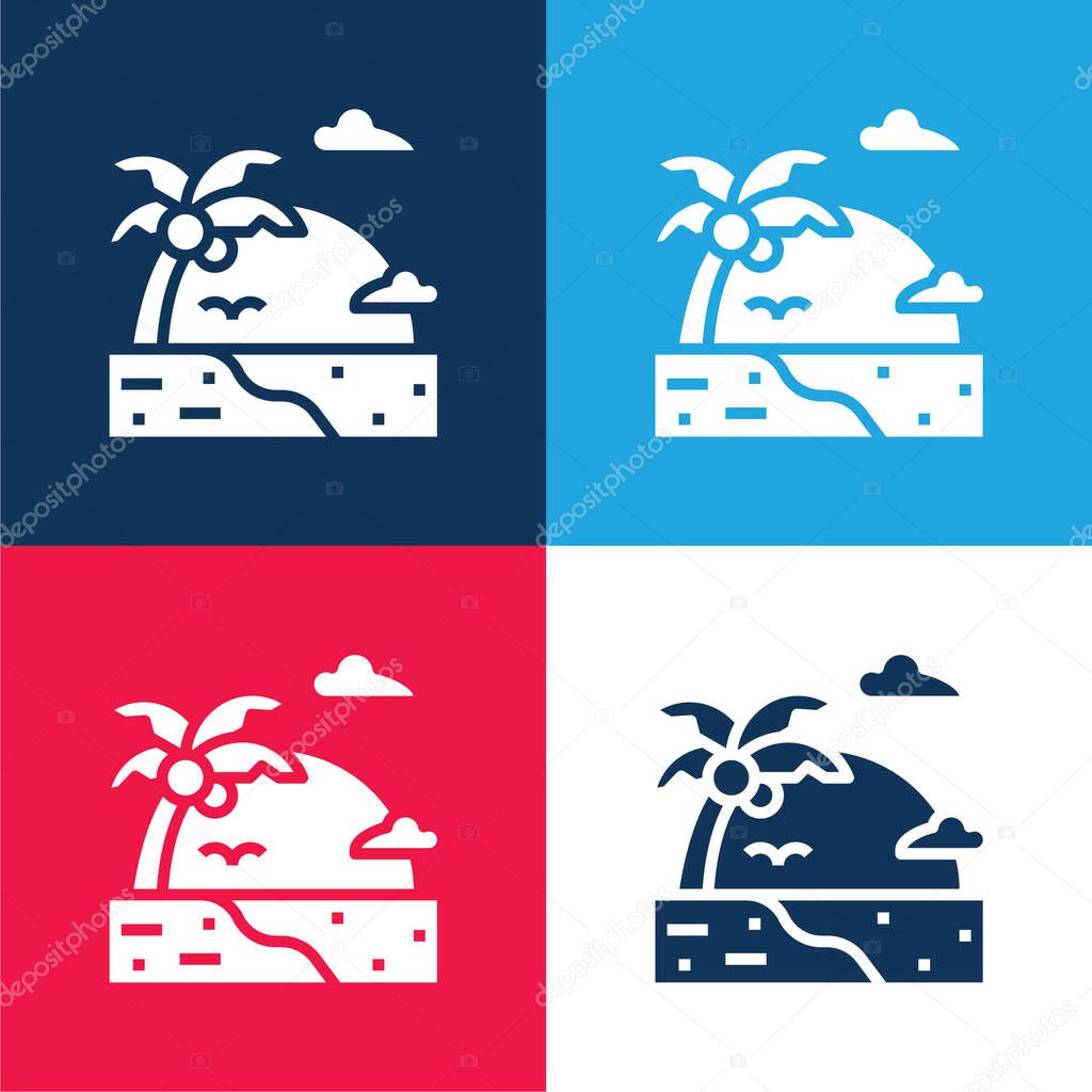 Beach blue and red four color minimal icon set