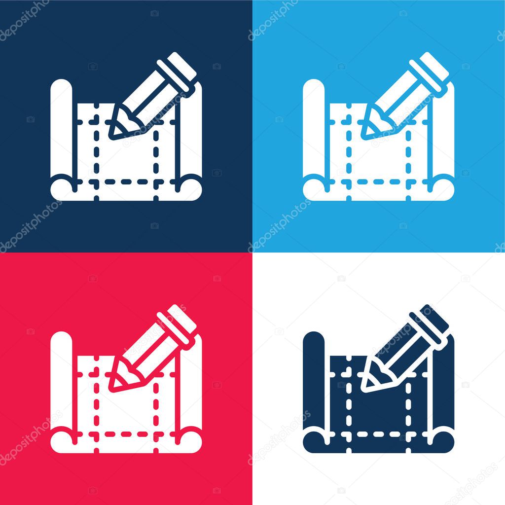 Blueprint blue and red four color minimal icon set