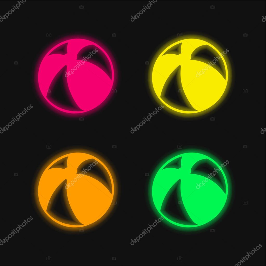 Beach Ball four color glowing neon vector icon