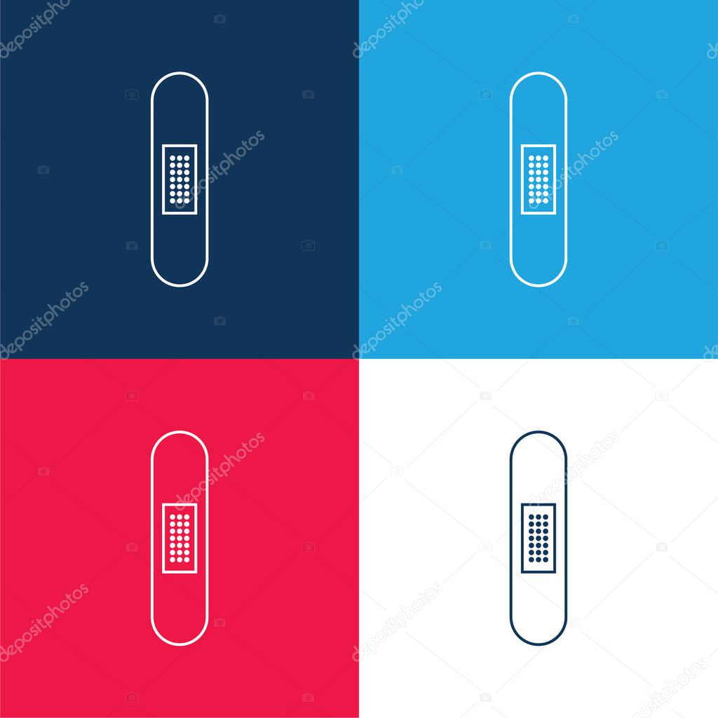 Band Aid Silhouette In Vertical Position blue and red four color minimal icon set