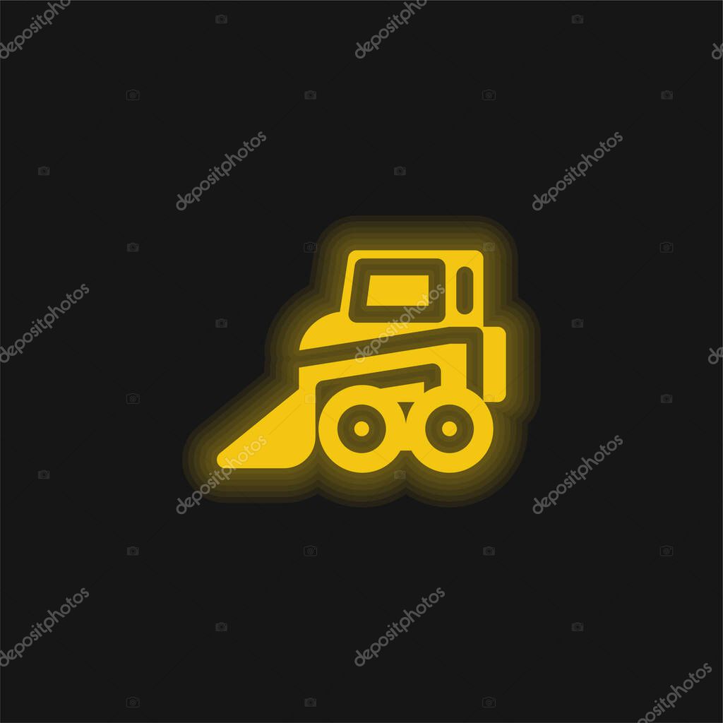 Backhoe yellow glowing neon icon