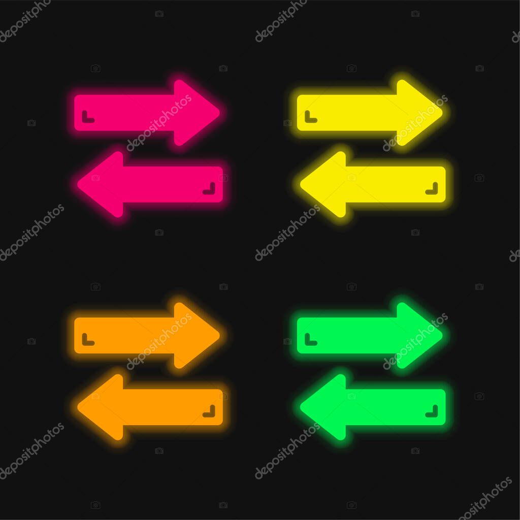 Arrows four color glowing neon vector icon