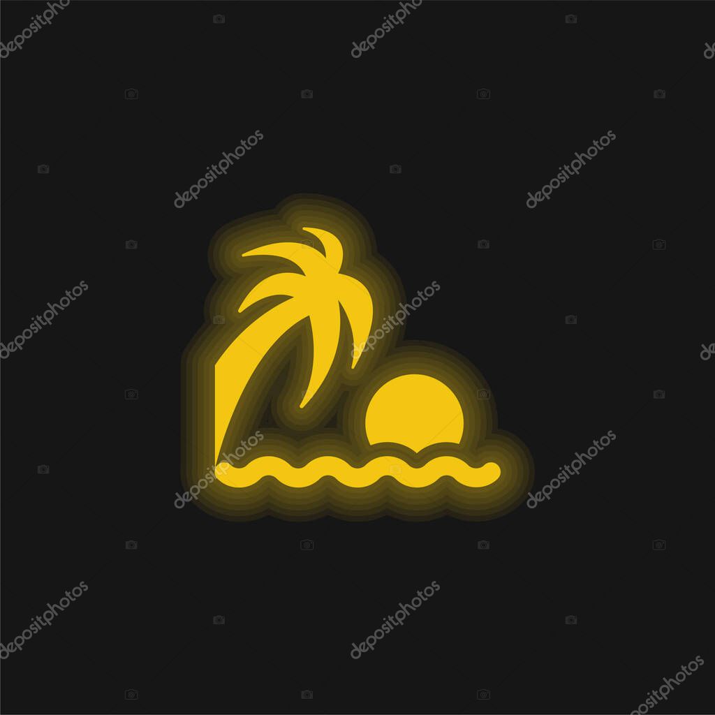 Beach Sunset yellow glowing neon icon