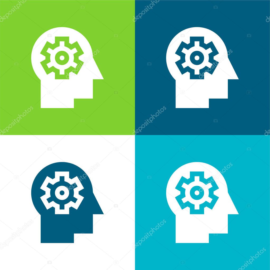 Brain Flat four color minimal icon set