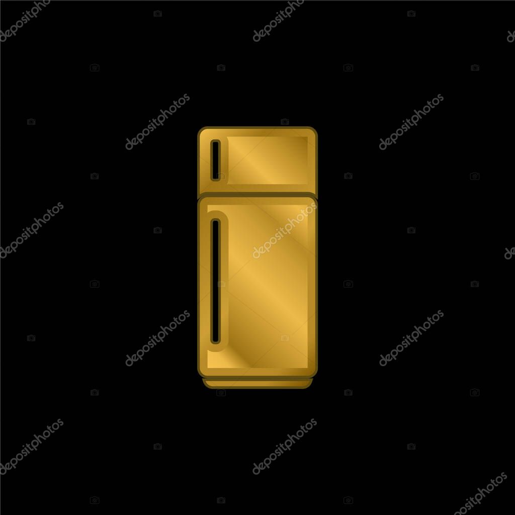 Big Refrigerator gold plated metalic icon or logo vector
