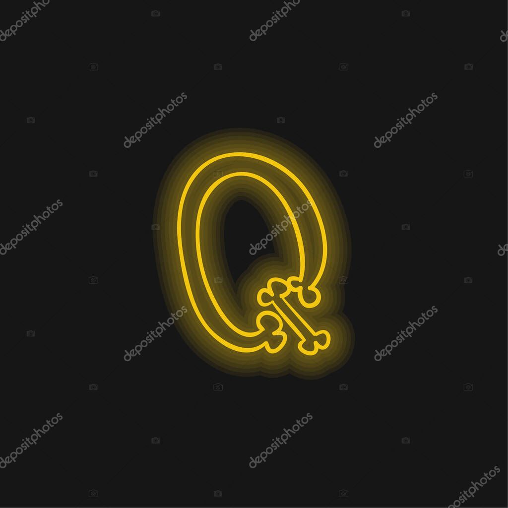 Bones Outline Of Letter Q yellow glowing neon icon