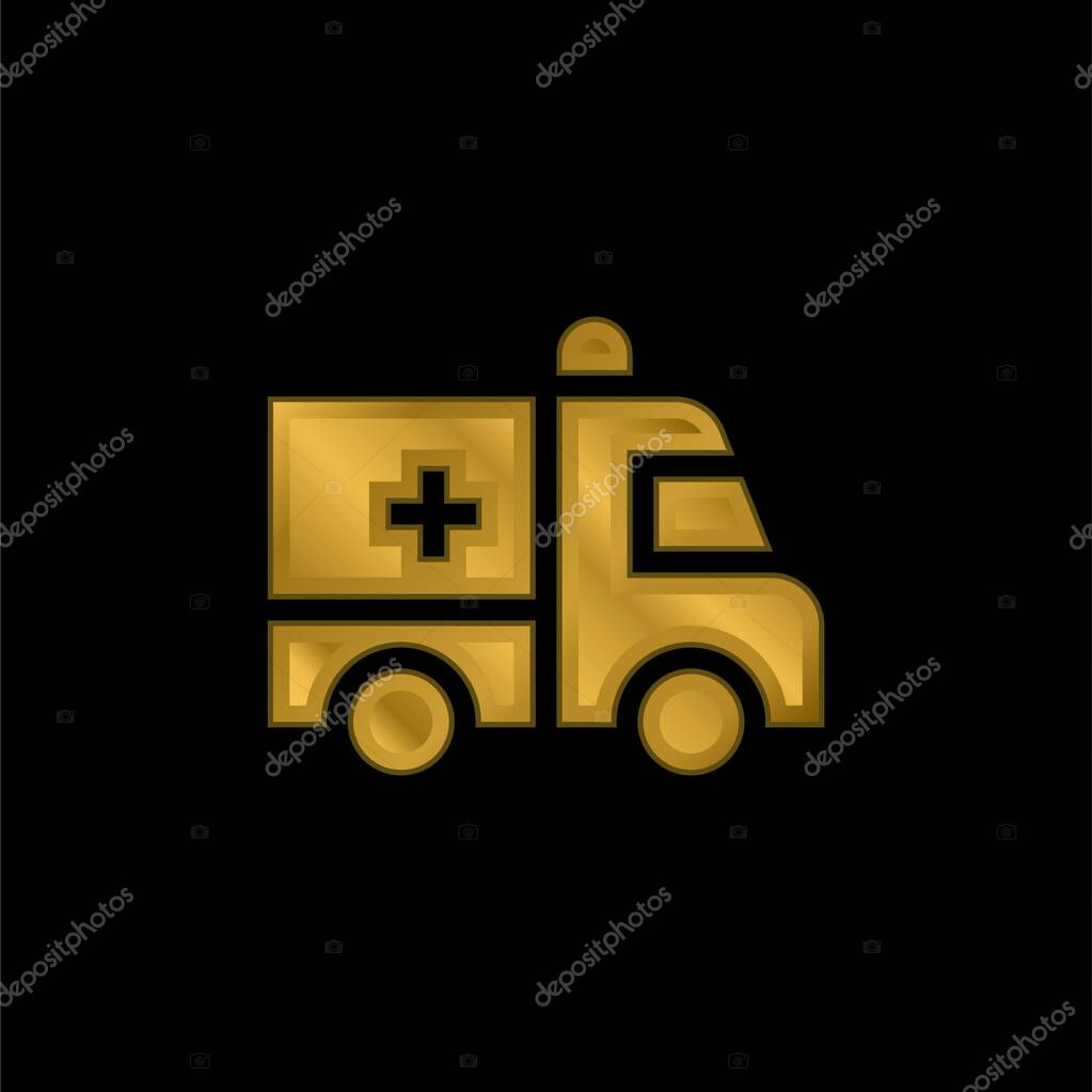 Ambulance gold plated metalic icon or logo vector