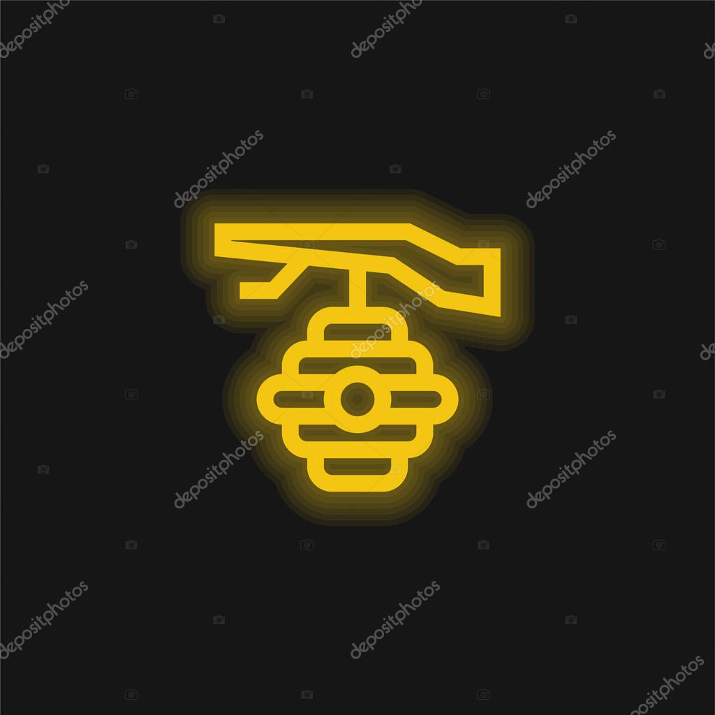 Beehive yellow glowing neon icon