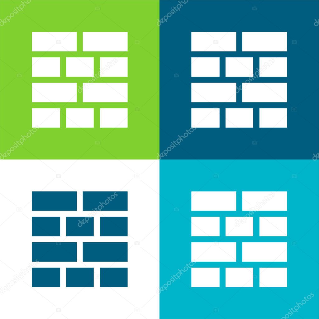 Bricks Layout Flat four color minimal icon set