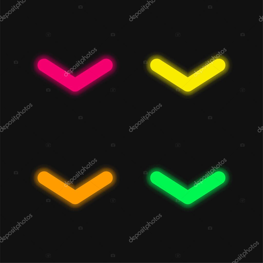 Angle Arrow Pointing Down four color glowing neon vector icon