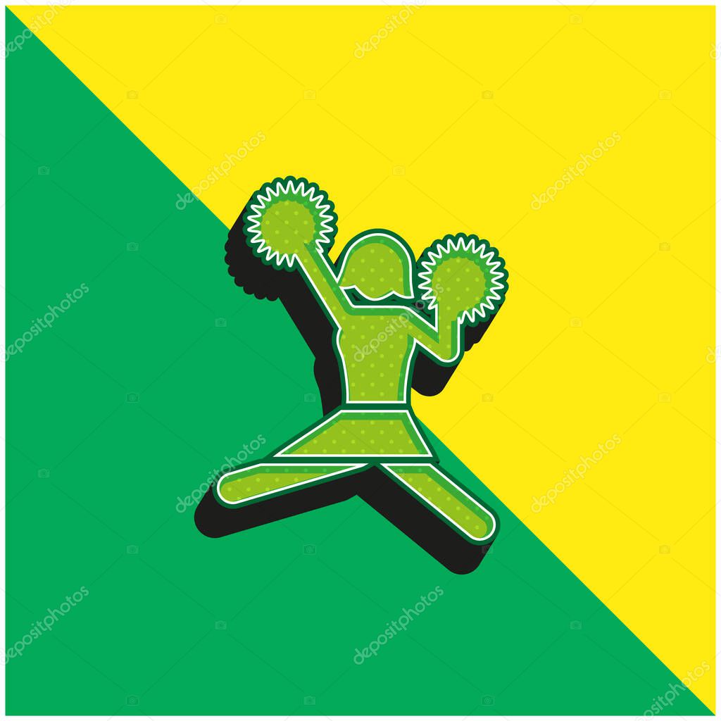 American Football Cheerleader Jump Green and yellow modern 3d vector icon logo