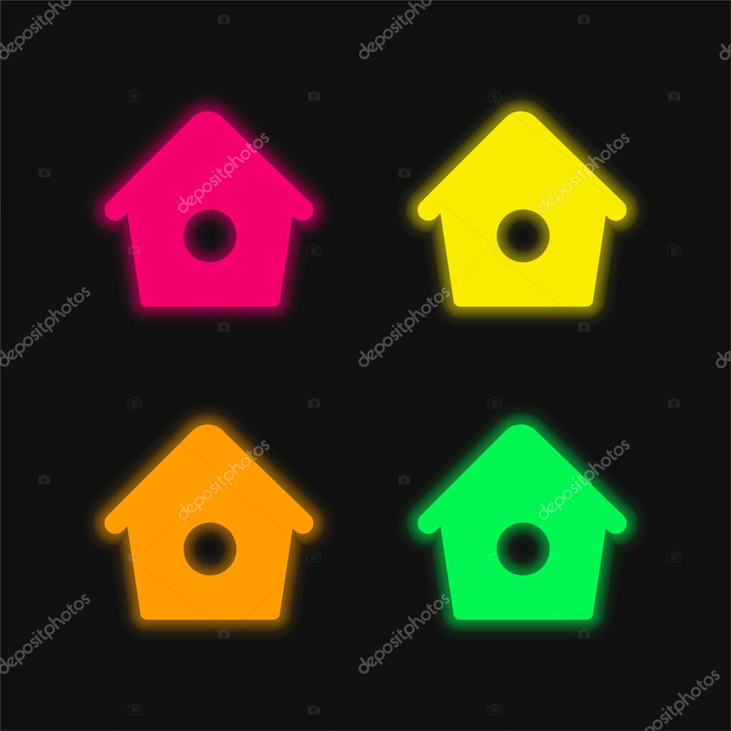 Bird Home With Small Hole four color glowing neon vector icon