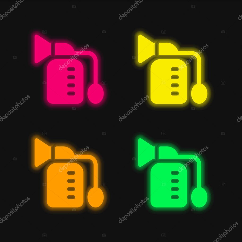 Breast Pump four color glowing neon vector icon