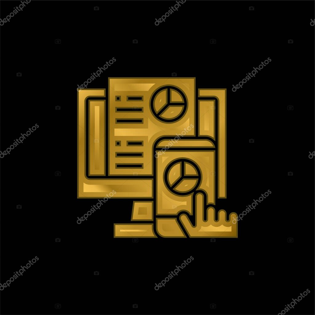 Analysis gold plated metalic icon or logo vector