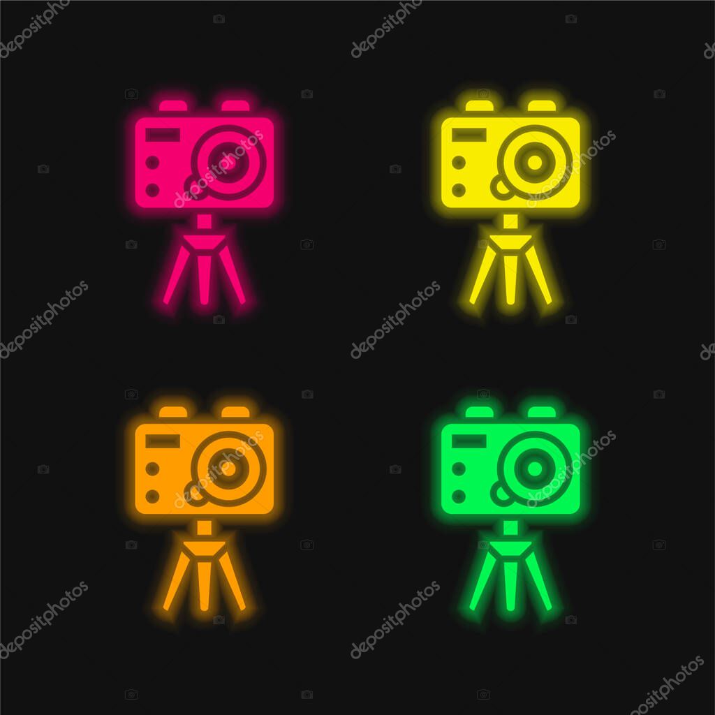 Action Camera four color glowing neon vector icon