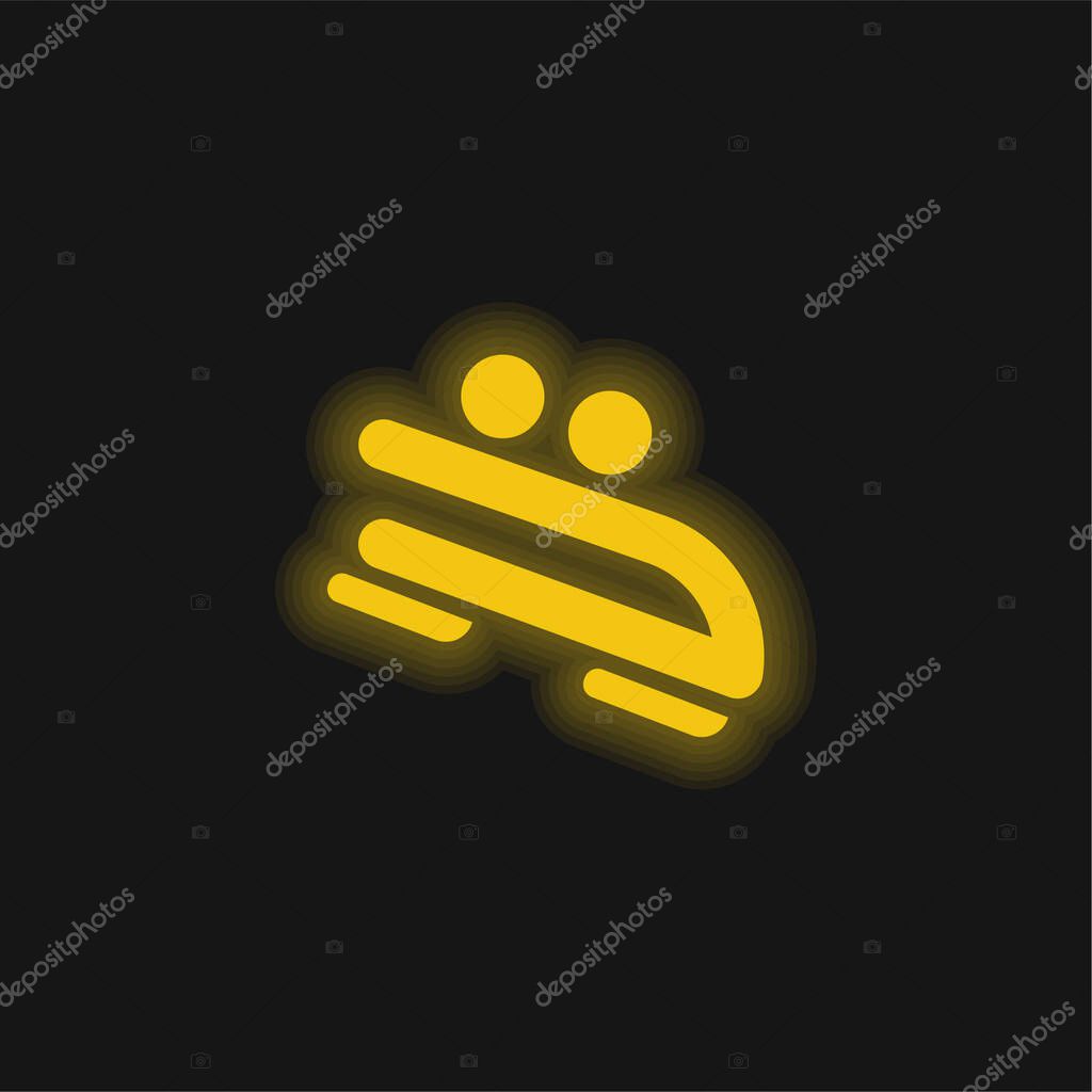 Bobsled yellow glowing neon icon