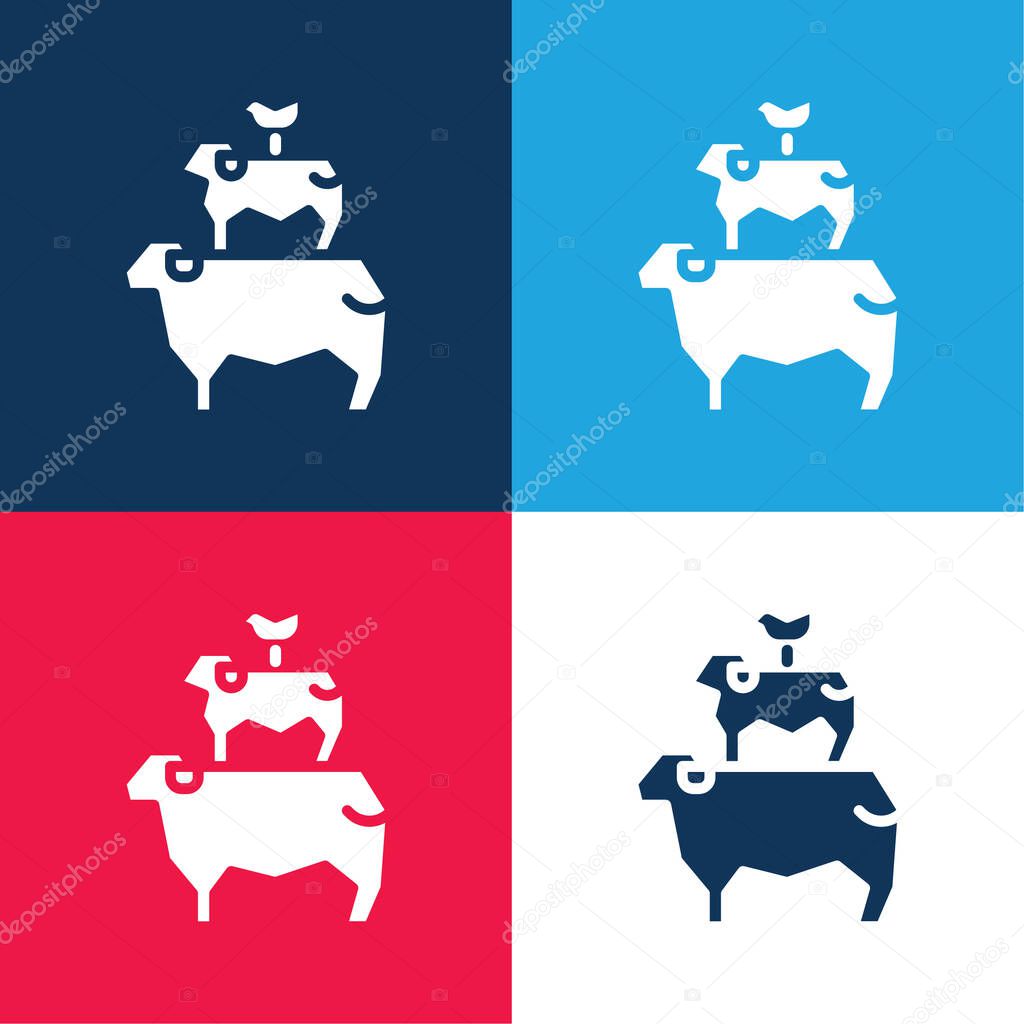 Animals blue and red four color minimal icon set