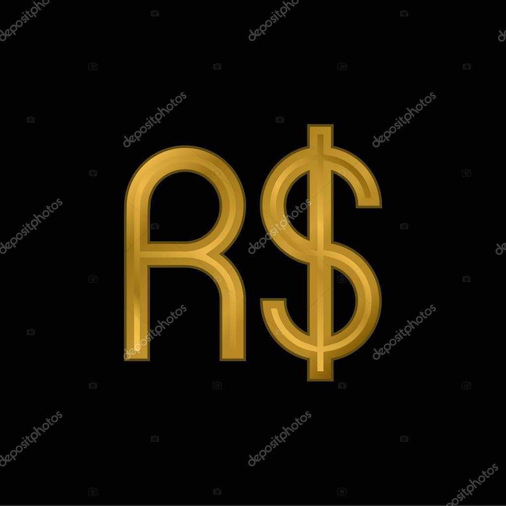 Brazilian Real gold plated metalic icon or logo vector