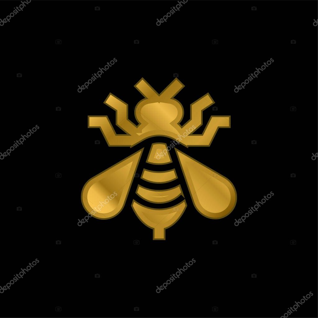 Bee gold plated metalic icon or logo vector