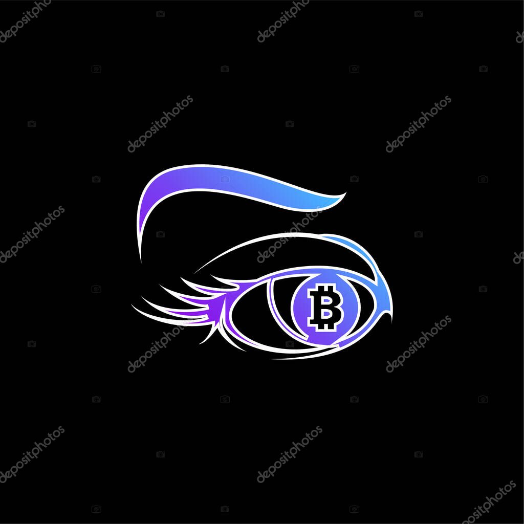 Bitcoin Sign In Eye Iris blue gradient vector icon