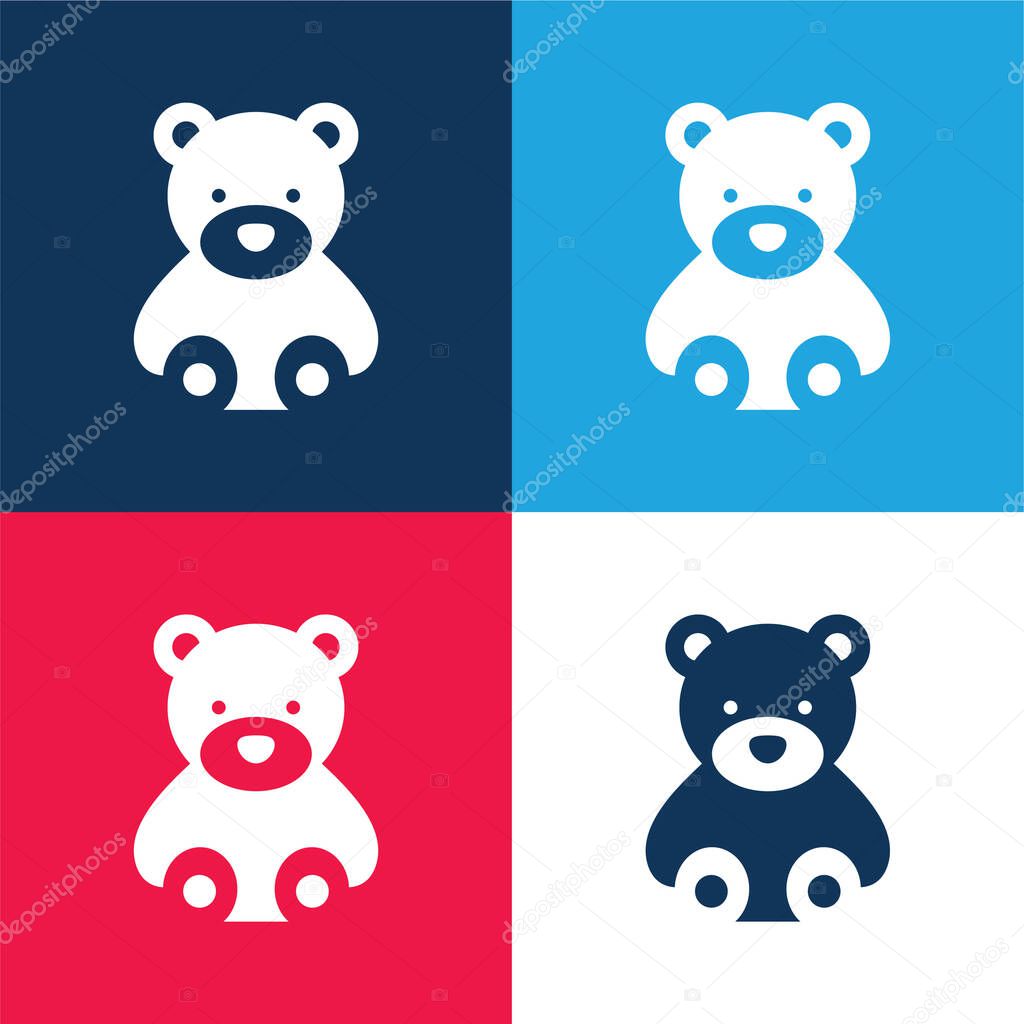 Bear blue and red four color minimal icon set