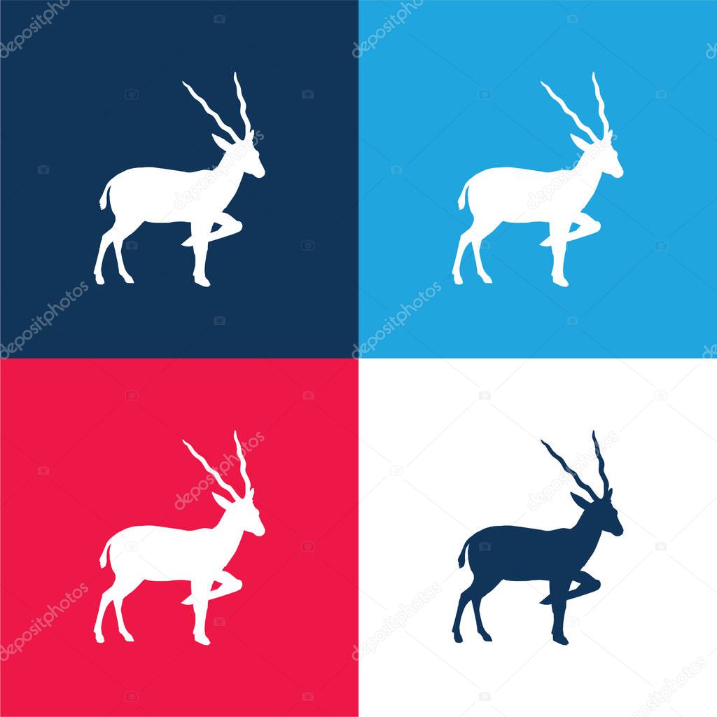 Antelope Silhouette From Side View blue and red four color minimal icon set